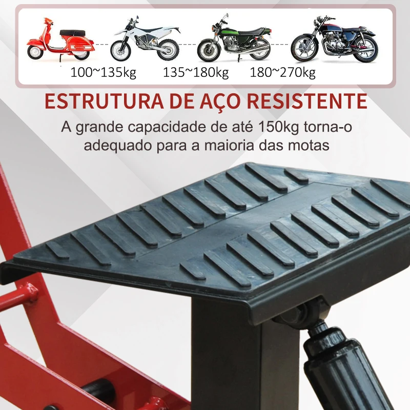 HOMCOM Plataforma Elevadora para Motocicletas Universal com Altura Ajustável 28x17,5x24,5x35,5 cm Preto e Vermelho