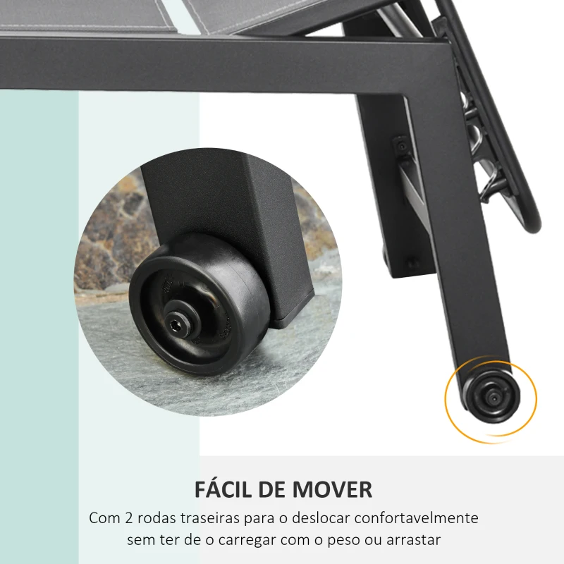 Outsunny Espreguiçadeira de Jardim com Encosto Reclinável 5 Posições em Alumínio e Textilene Carga 120 kg  169x65x102 cm Cinza