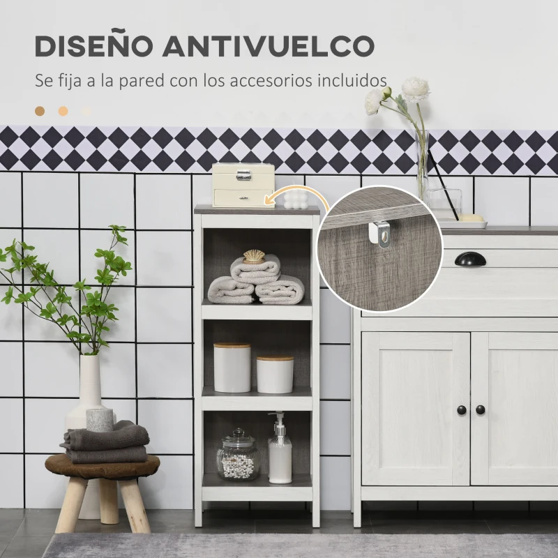 kleankin Estantería de Suelo para Baño de 3 Niveles Estante de Almacenaje Multiusos para Cocina Salón 32x30x82 cm Blanco
