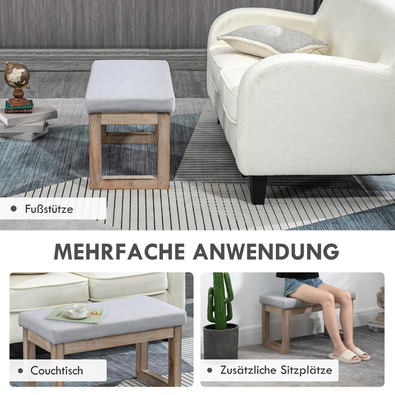 HOMCOM Fußbank im Skandi-Design, Sitzhocker, Fußhocker, 68 cm x 38 cm x 42 cm, Grau + Natur