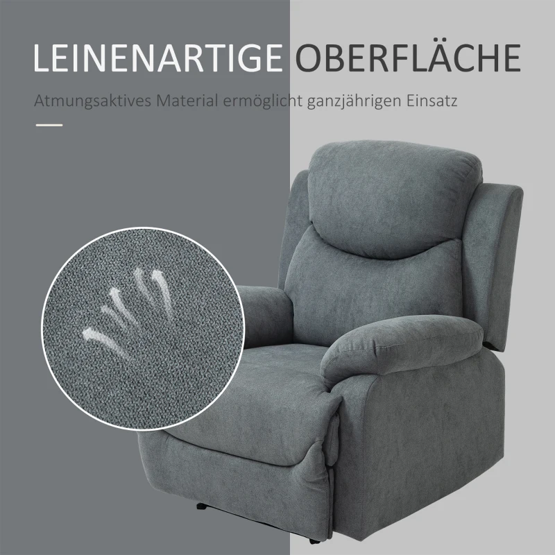 HOMCOM Relaxsessel, Fernsehsessel mit Liegefunktion, Liegesessel, gepolsterter TV Sessel mit Leinenoptik, Ruhesessel für Wohnzimmer, Schlafzimmer, Grau