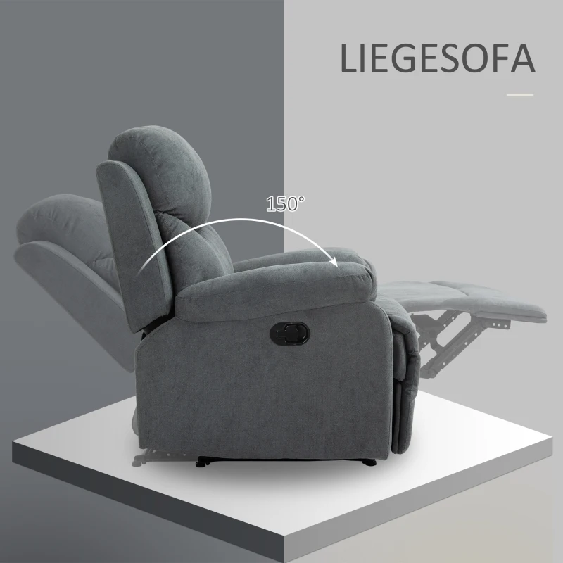 Fotel relaksacyjny odchylany o 150° sofa jednoosobowa z leżanką TV fotel len szary HOMCOM®