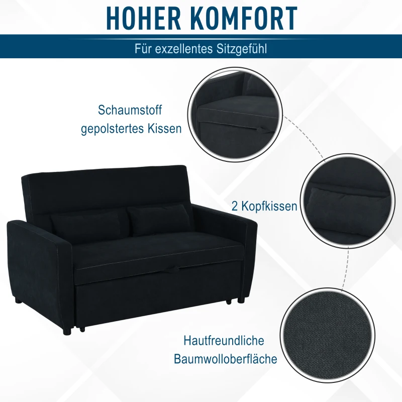 HOMCOM Sofa rozkładana szezlong 2-osobowa sofa z tkaniny komplet wypoczynkowy ciemnoszara
