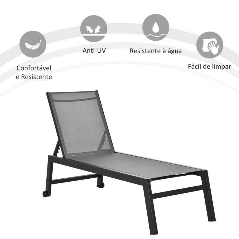 Outsunny Espreguiçadeira de Jardim com Encosto Reclinável 5 Posições em Alumínio e Textilene Carga 120 kg  169x65x102 cm Cinza