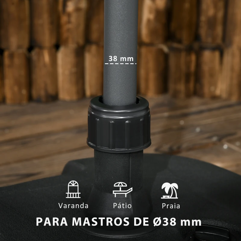 Outsunny Base para Chapéu de Sol Suporte para Chapéu de Sol Recarregável com Água ou Areia HDPE 46x45x26cm Preto