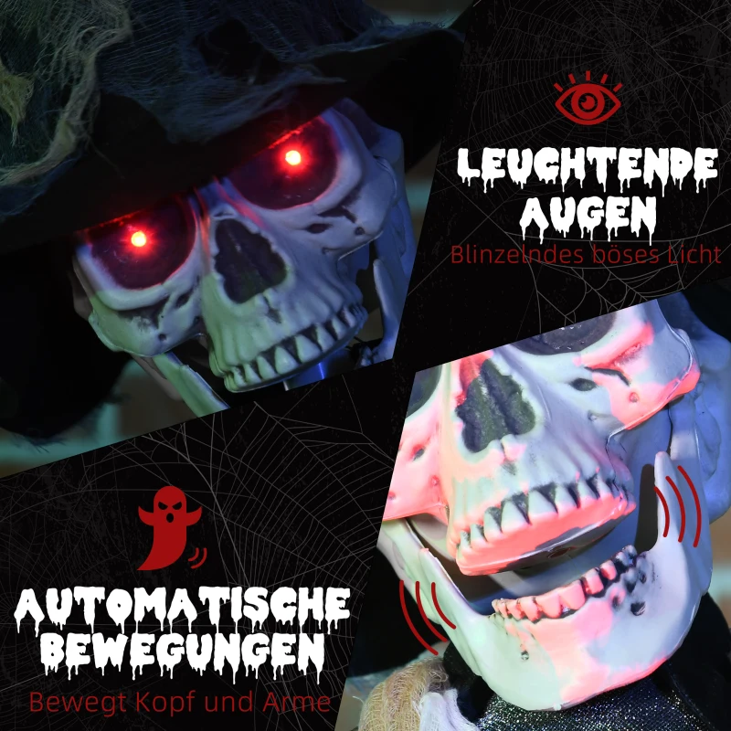 HOMCOM Halloween decoratie, geluidseffecten, bewegingssensor en LED-lichten