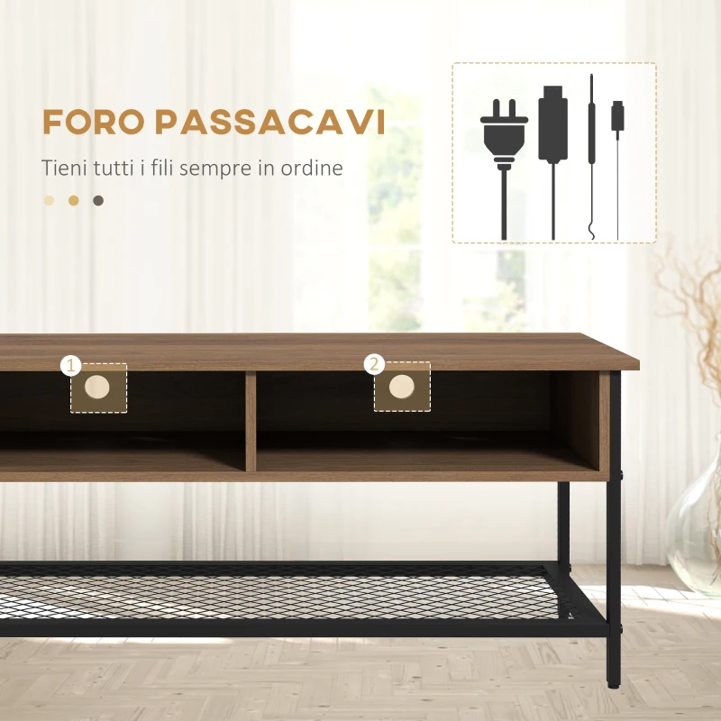 HOMCOM Mobile Porta TV fino 48" Stile Industriale in Legno e Acciaio, 110x40x48cm, Marrone e Nero