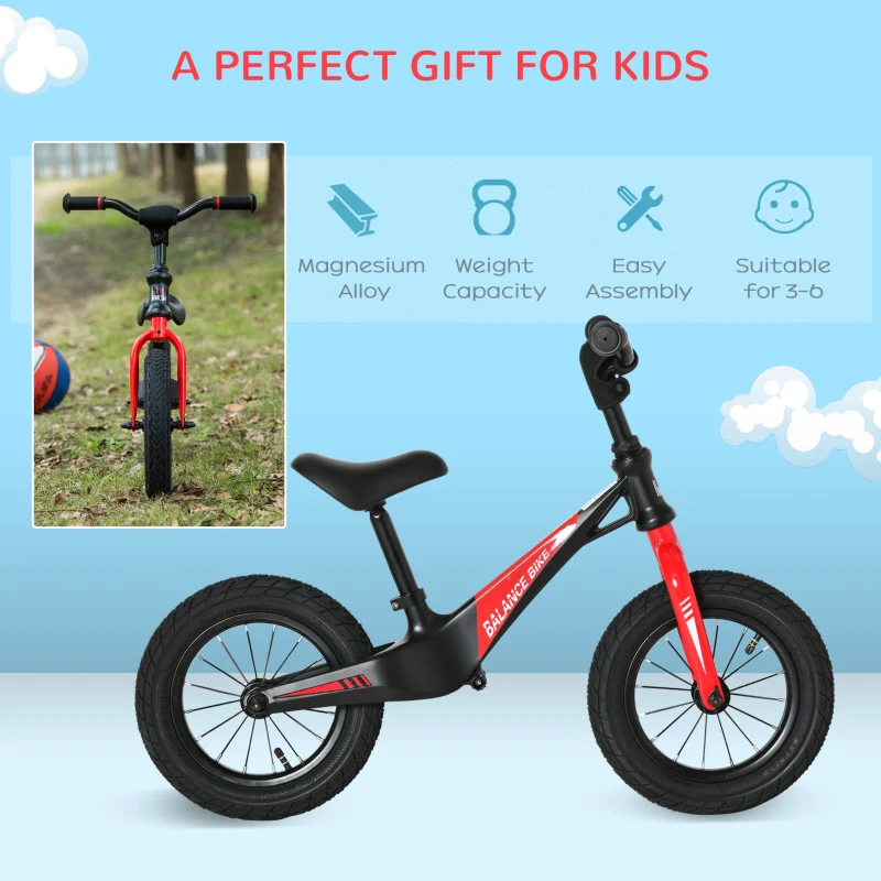 HOMCOM 12 Inch Kids Balance Bike, No Pedal Bicycle w/ Adjustable Height, Rubber Tyre
