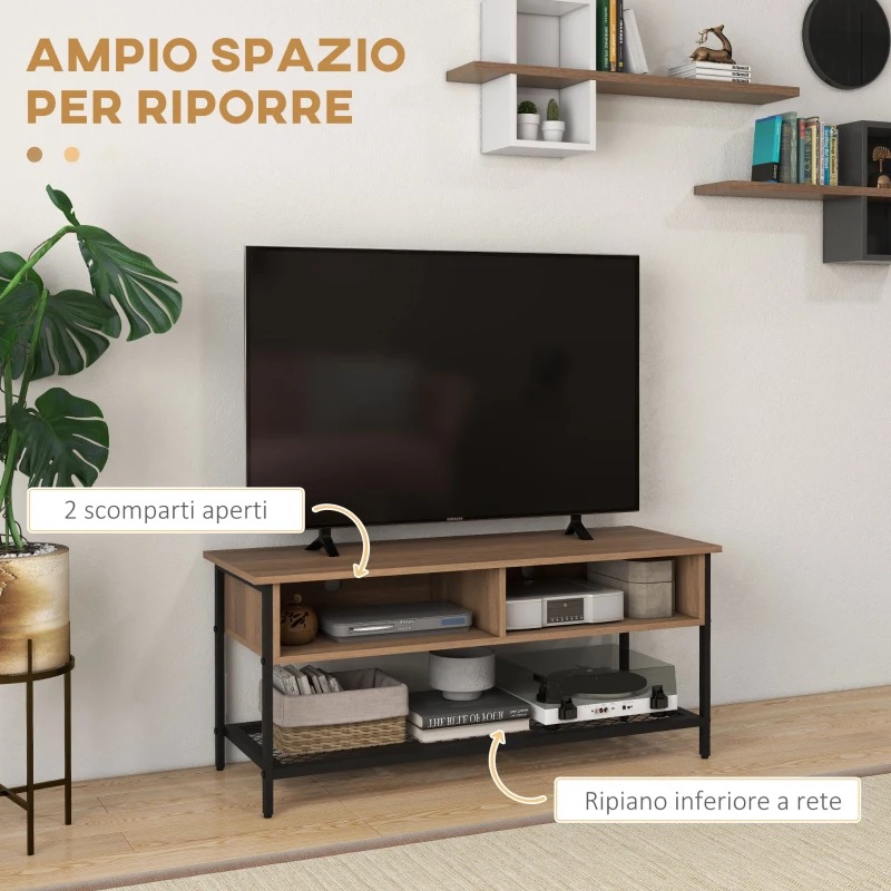 HOMCOM Mobile Porta TV fino 48" Stile Industriale in Legno e Acciaio, 110x40x48cm, Marrone e Nero