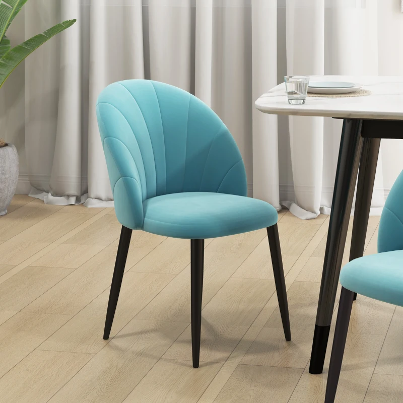 HOMCOM Set 2 Sedie da Salotto e Sala da Pranzo Imbottite, in Metallo e Tessuto Effetto Velluto Verde Chiaro, 52x54x79 cm