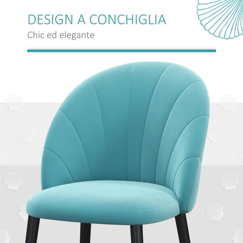 HOMCOM Set 2 Sedie da Salotto e Sala da Pranzo Imbottite, in Metallo e Tessuto Effetto Velluto Verde Chiaro, 52x54x79 cm