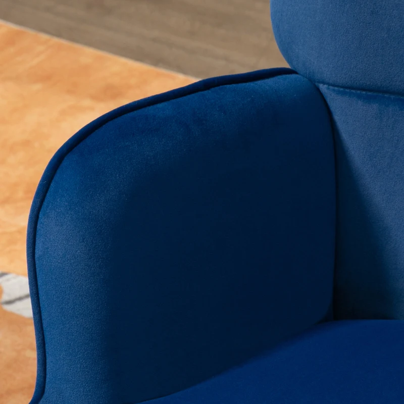 HOMCOM Modern Armchair with Footstool, Upholstered Accent Chair with Ottoman, Steel Legs, Velvet Wingback Chair for Living Room, Bedroom, Home Study, Dark Blue(m-7)