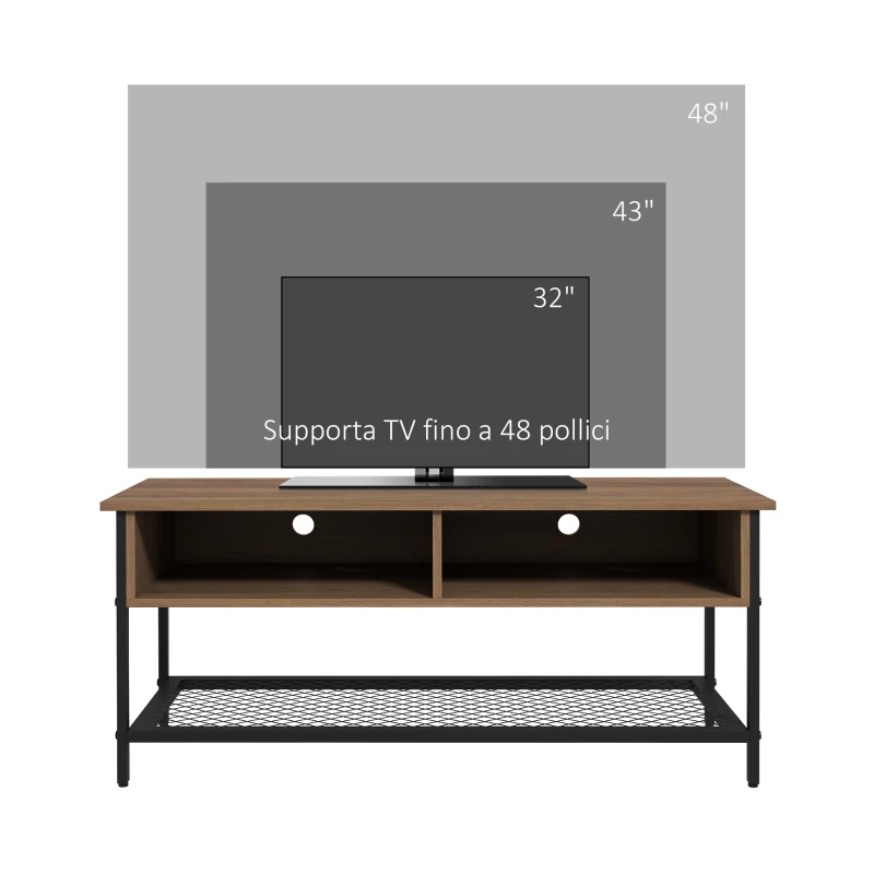 HOMCOM Mobile Porta TV fino 48" Stile Industriale in Legno e Acciaio, 110x40x48cm, Marrone e Nero