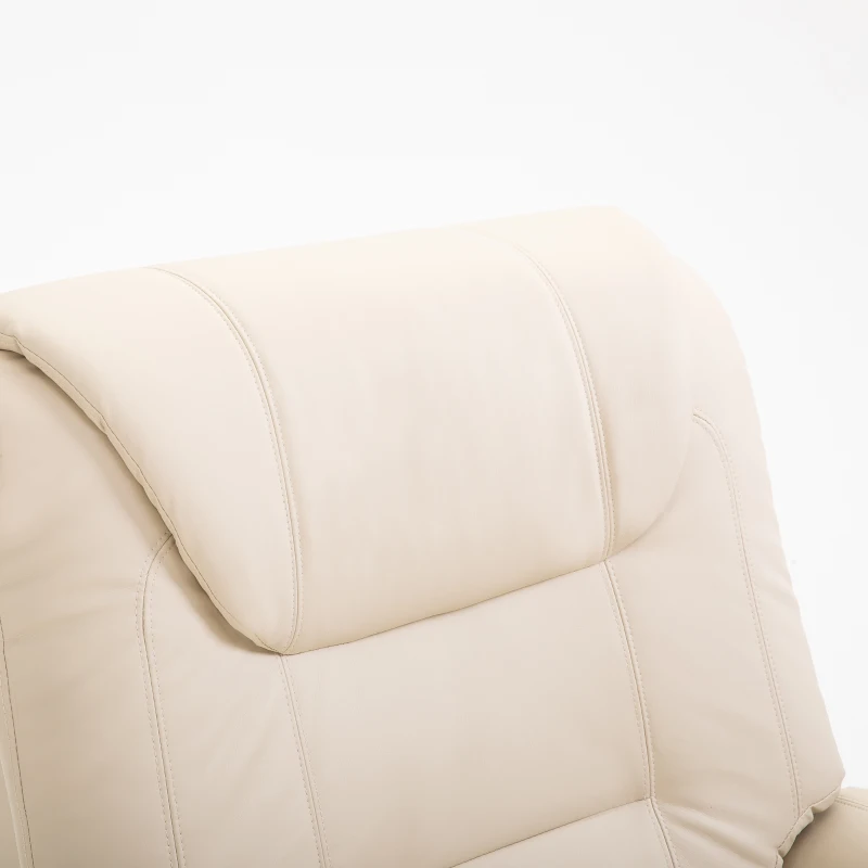 HOMCOM Fotel z pomocą do wstawania, Regulowany fotel masujący z ekoskóry Kremowy