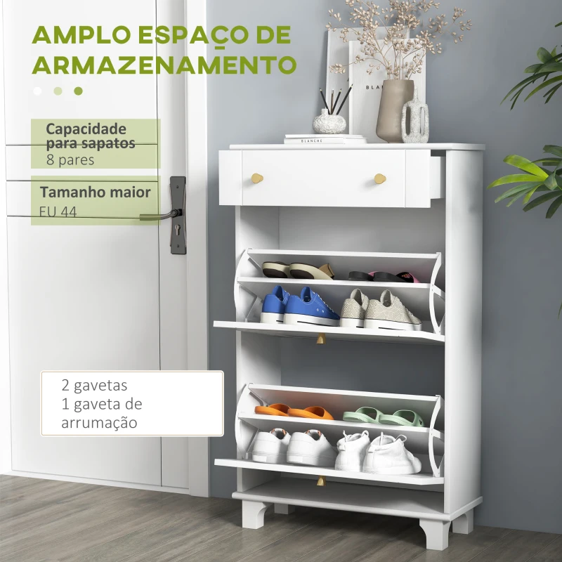 HOMCOM Sapateira Branca Móvel Sapateira Estreita com 2 Portas e 1 Gaveta para 8 Pares de Sapatos  60x23,5x98,5 cm Branco