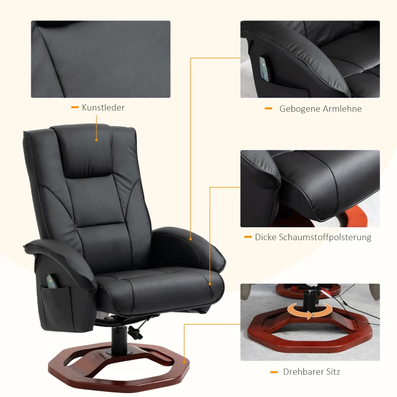 HOMCOM massagestoel relaxfauteuil met voetenbank relax ligbed relaxfauteuil zwart