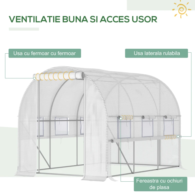 Outsunny Sera Walk‑In Tunel 3×2×2 m din Policarbonat – 6 Ferestre(m-4)