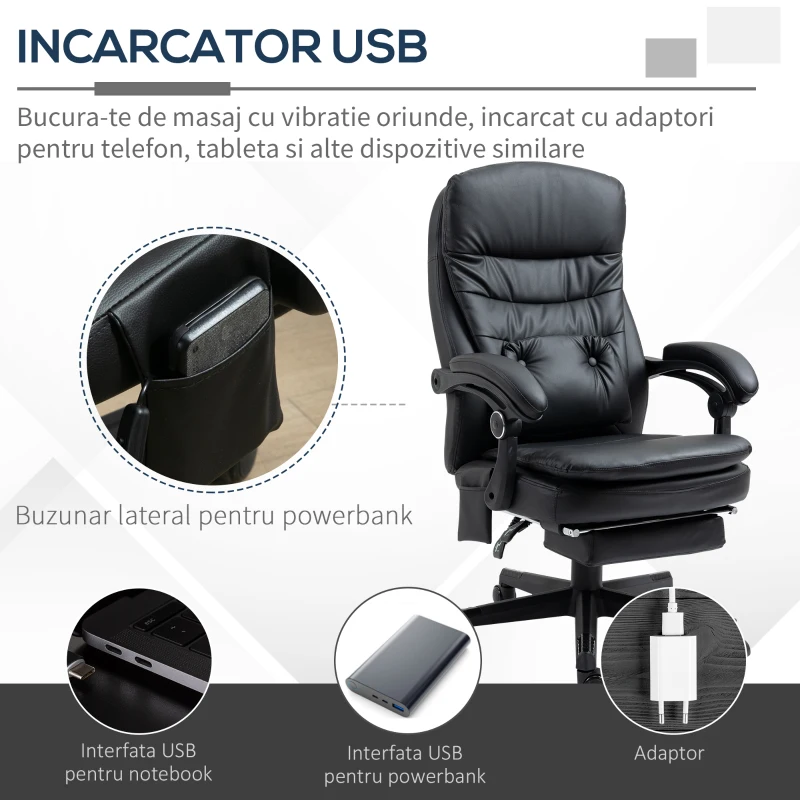 Vinsetto Scaun Masaj USB – Directorial, Cu Vibratii & Design Ergonomic