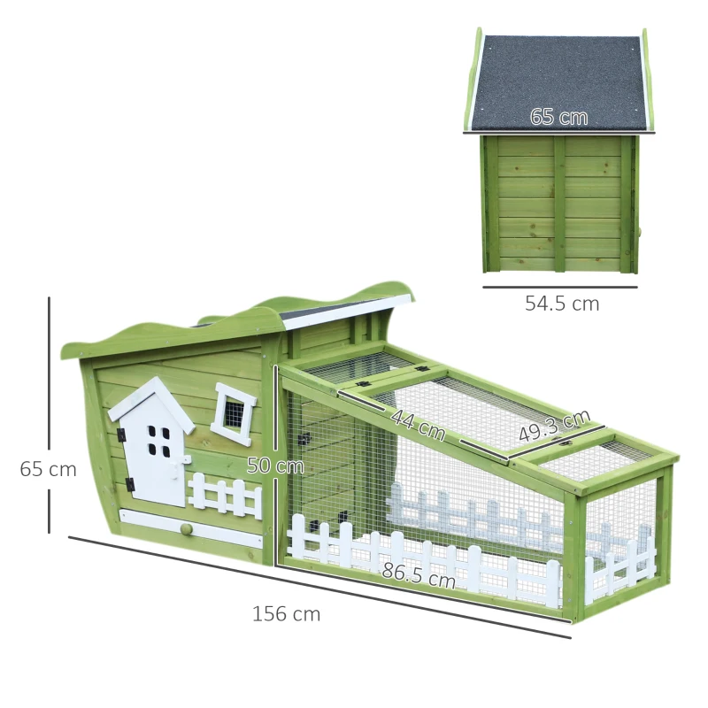 PawHut Cusca Adapost pentru Iepuri cu Casuta si Parte Externa Detasabila,155x54.5x65cm Verde