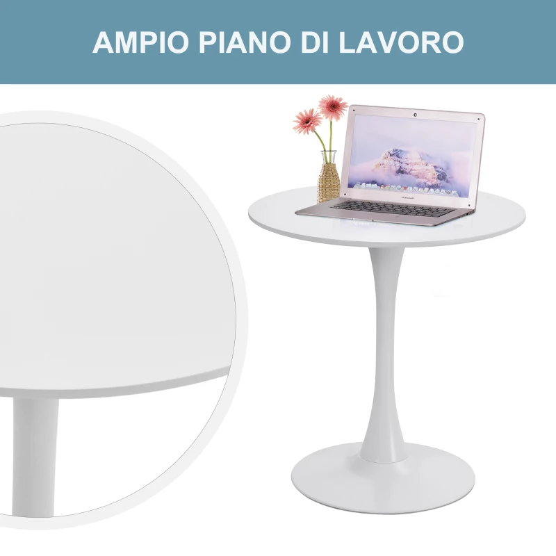 HOMCOM Tavolo da Soggiorno Minimal Rotondo con Base in Metallo, Ø70 x 73 cm, Bianco