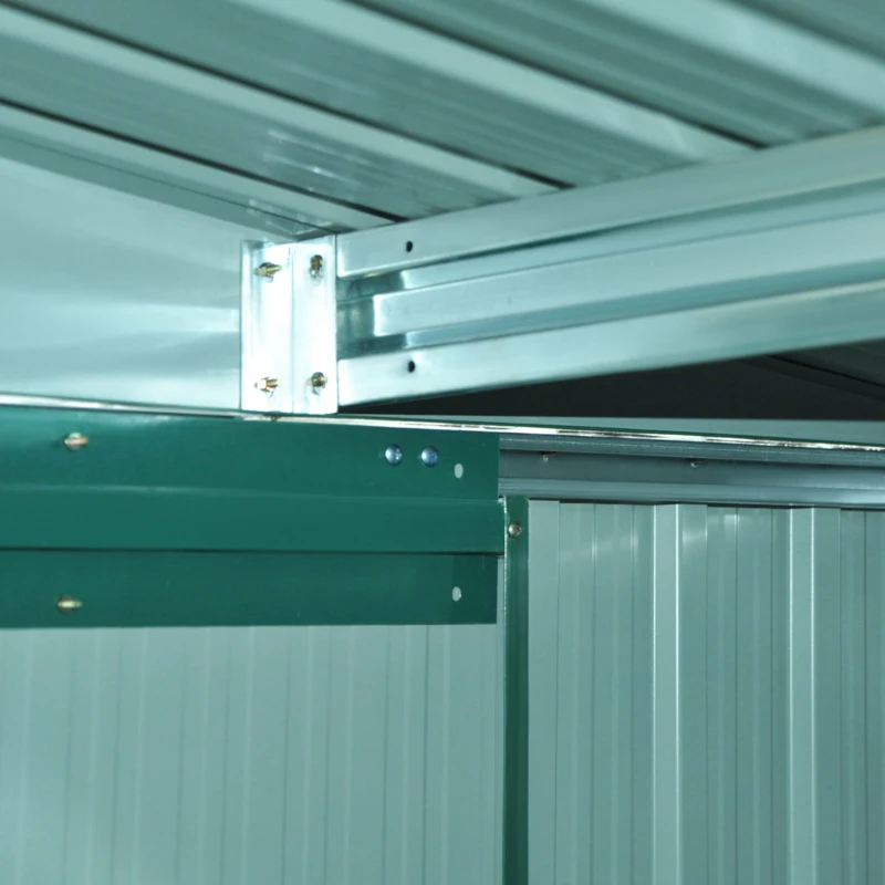 Outsunny Casetta da Giardino Porta Utensili in Lamiera di Acciaio, Capanno da Giardino in Acciaio con Base e Porte Scorrevoli, 258x206x178cm, Verde