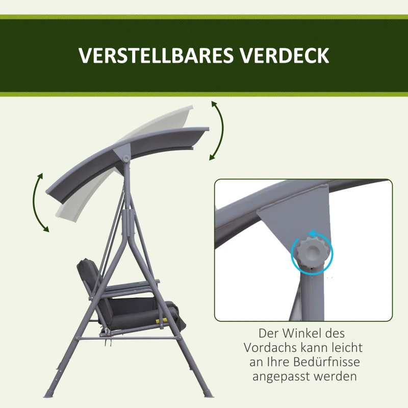 Outsunny Hollywoodschaukel Gartenschaukel Schaukel 2-Sitzer mit Sonnendach Grau 175 x 112 x 165 cm