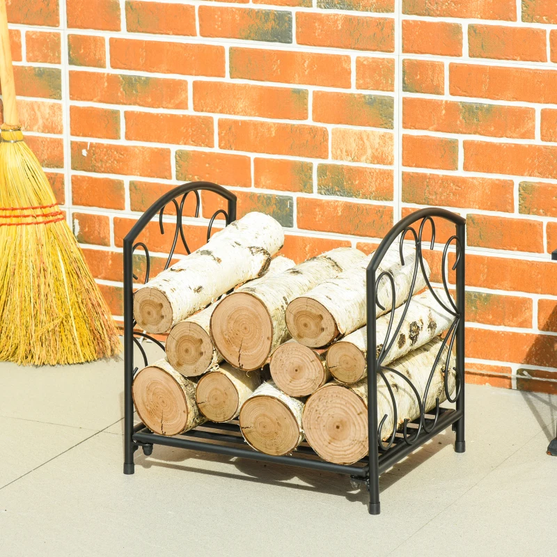 Outsunny Suport pentru Lemne de Interior si de Exterior din Fier 50kg de Lemne 39.5x31.5x39.5cm