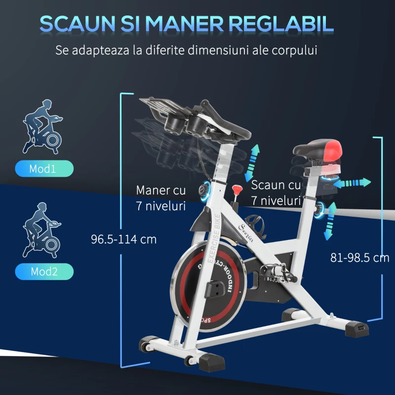 HOMCOM Bicicleta Spinning – 8 kg Volant pentru Fitness Acasa