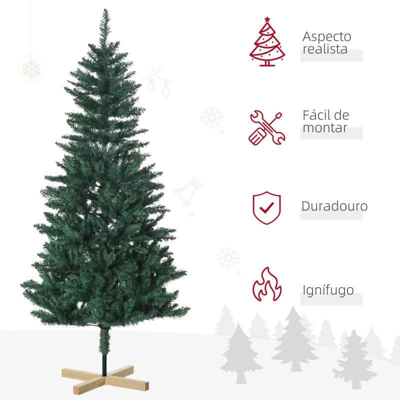 HOMCOM Árvore de Natal Artificial 180 cm com 536 Ramos e Base Cruzada de Madeira Decoração para Interiores Ø90x180 cm Verde