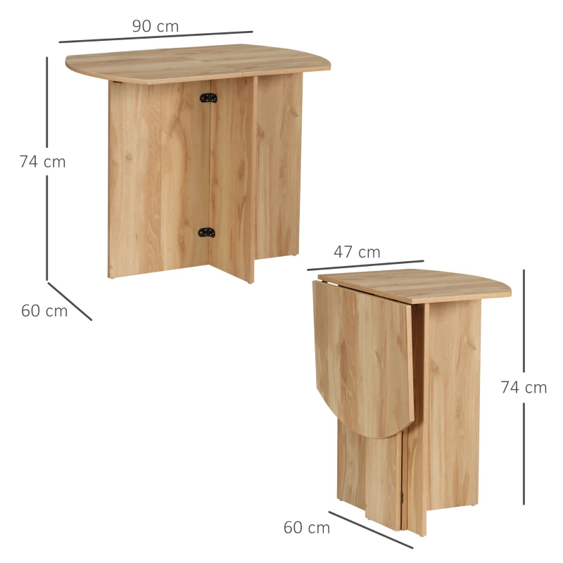 HOMCOM Masa pliabila pentru economisirea spatiului, masa de bucatarie si sufragerie din lemn 90x60x74cm, stejar