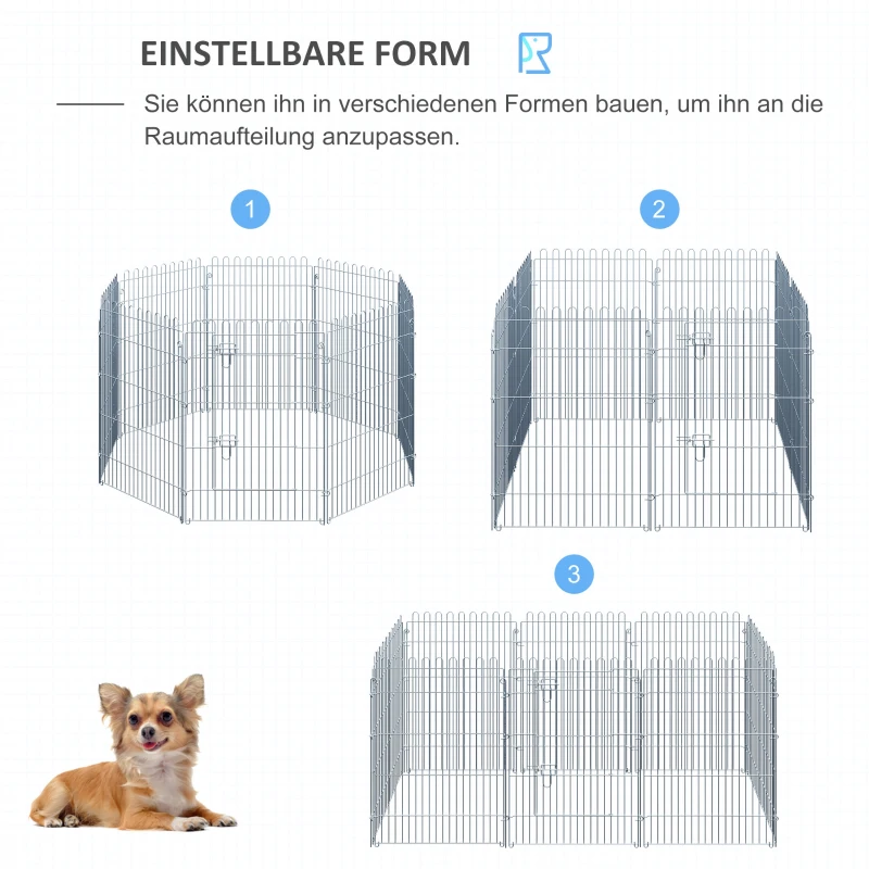 PawHut Freilaufgehege Welpenauslauf Welpenzaun Laufstall Welpengitter für Tiere 8-teilig B63 x H91 cm