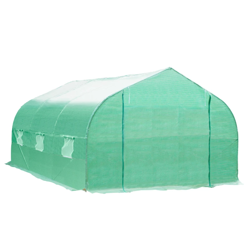 Outsunny Seră pentru Grădină cu 6 Ferestre, Ușă Rulantă și Acoperiș Învelit PE, 4,5x3x2 m, Verde Închis(m-12)