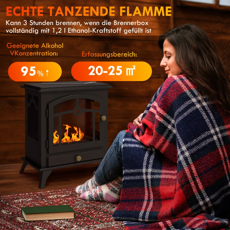 HOMCOM Ethanolhaard, vrijstaand, 3 uur brandtijd, tot 25 m², roestvrijstalen behuizing, zwart, 45 x 28 x 54 cm(m-4)