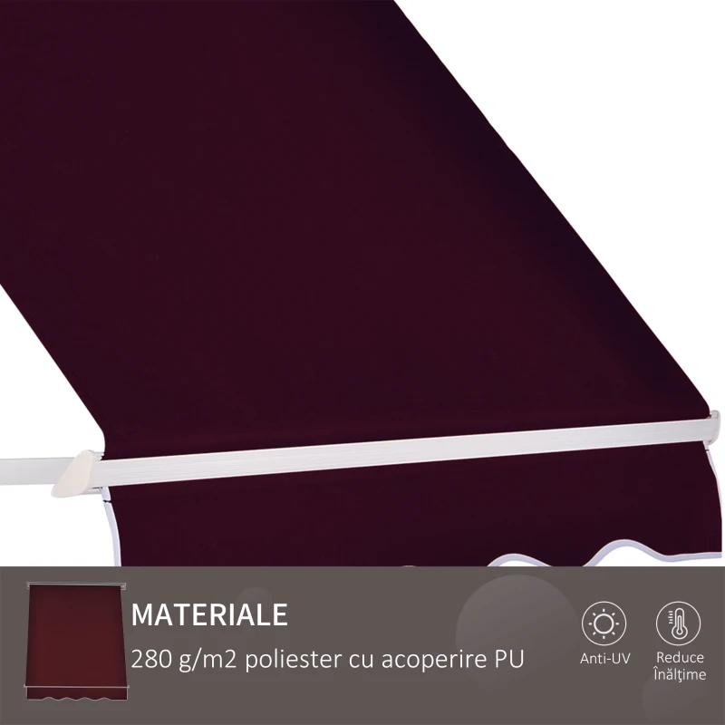 Outsunny Copertină de Soare Rulantă cu Unghi Reglabil 0-120°, Copertină Verticală de Exterior Anti UV, 180×70 cm, Roșu