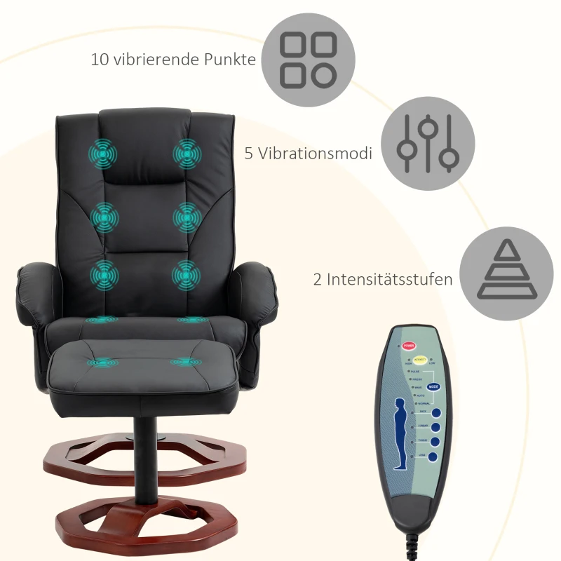 HOMCOM massagestoel relaxfauteuil met voetenbank relax ligbed relaxfauteuil zwart