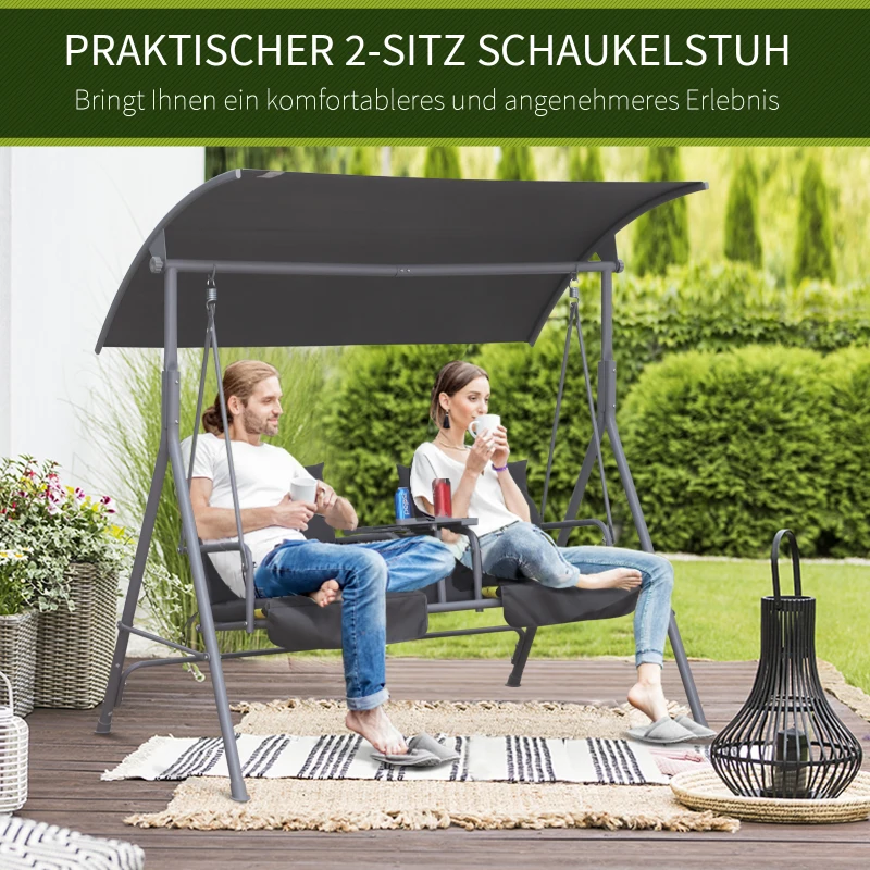 Outsunny Hollywoodschaukel Gartenschaukel Schaukel 2-Sitzer mit Sonnendach Grau 175 x 112 x 165 cm