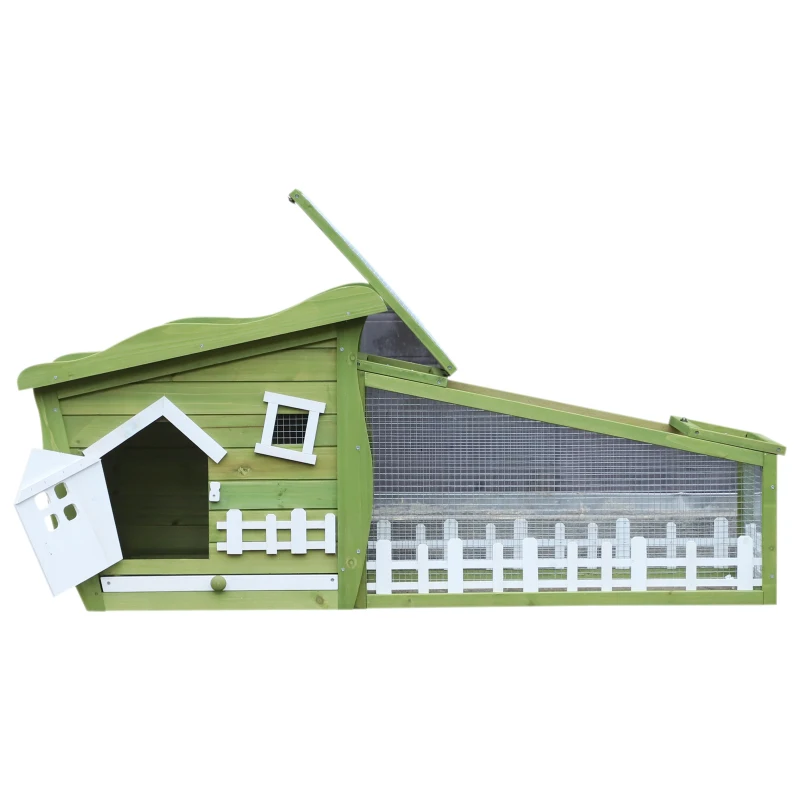 PawHut Cusca Adapost pentru Iepuri cu Casuta si Parte Externa Detasabila,155x54.5x65cm Verde