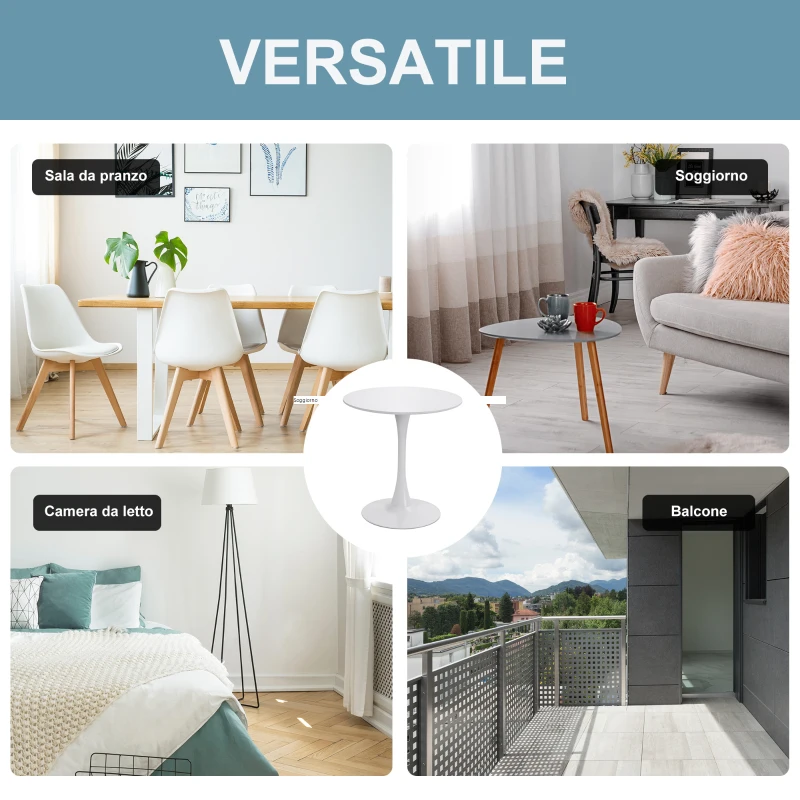 HOMCOM Tavolo da Soggiorno Minimal Rotondo con Base in Metallo, Ø70 x 73 cm, Bianco