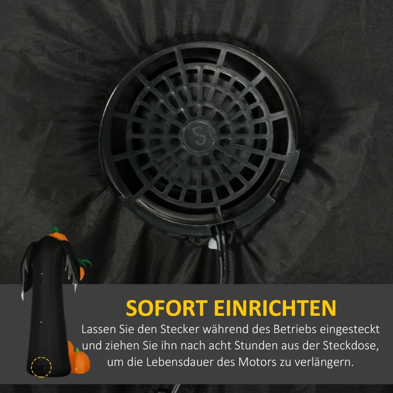 HOMCOM Halloween decoratie, 2,40m grote pompoengeest, zelfopblazend, LED-verlichting, voor buitenruimtes