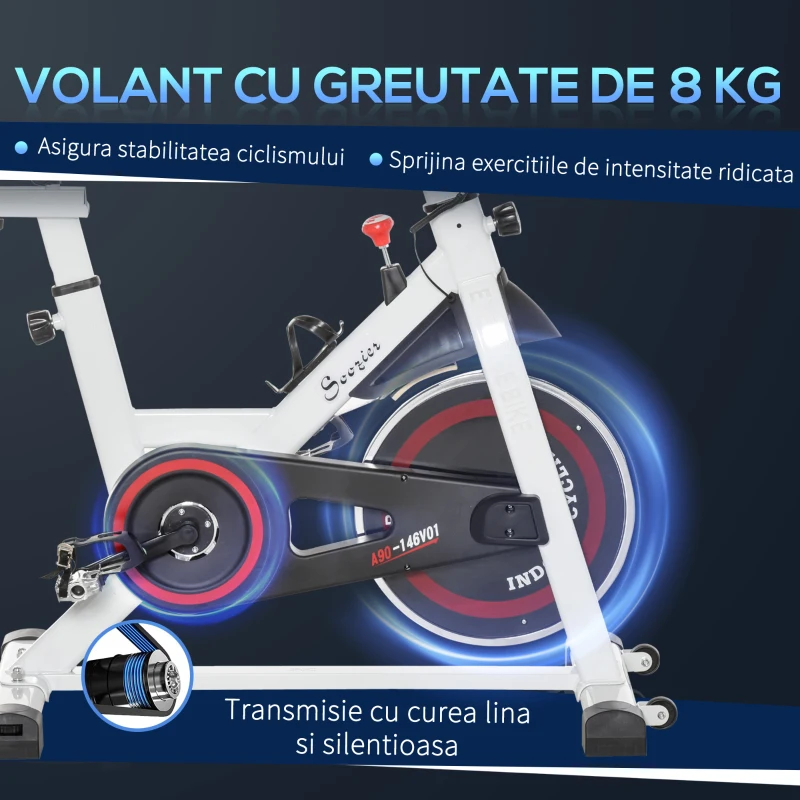 HOMCOM Bicicleta Spinning – 8 kg Volant pentru Fitness Acasa