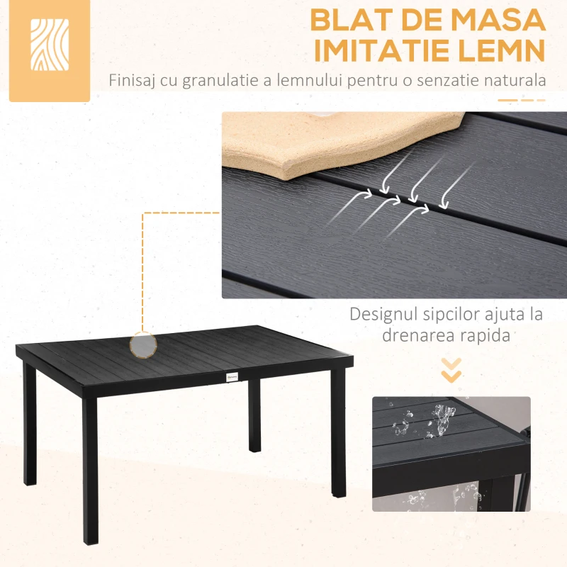 Outsunny Set Mobilier de Gradina de 5 Piese din Aluminiu, Set de Masa cu 4 Scaune de Exterior Pliabile Reglabile pentru 4 Persoane, Negru