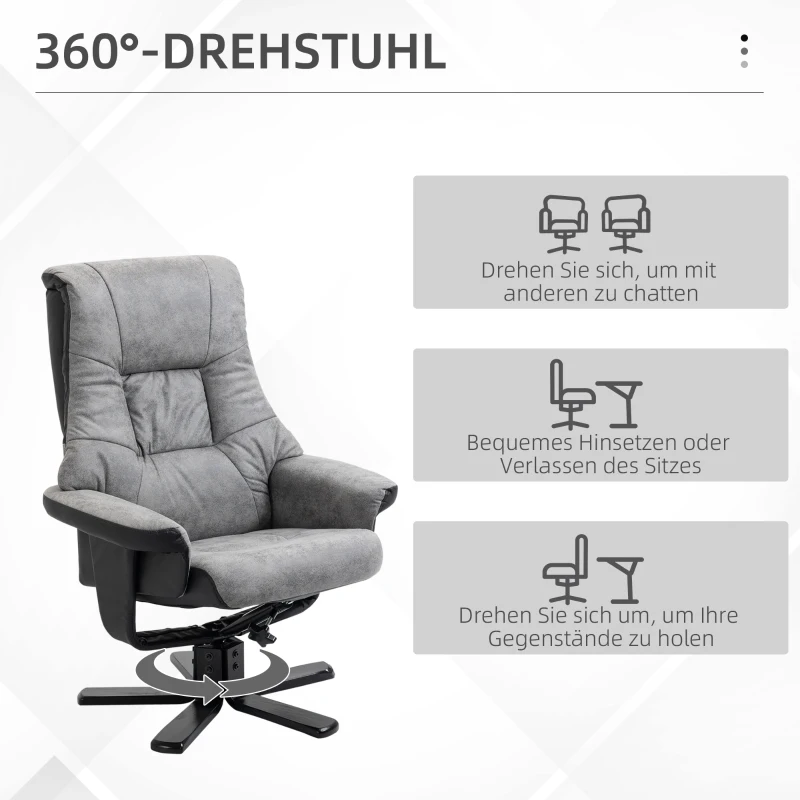 Relaksacyjny fotel z taboretem fotel telewizyjny fotel wypoczynkowy sofa rozkładana szary 78x82,5x109cm HOMCOM®