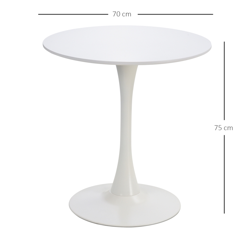HOMCOM Tavolo da Soggiorno Minimal Rotondo con Base in Metallo, Ø70 x 73 cm, Bianco