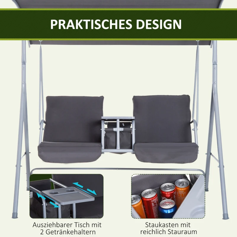 Outsunny Hollywoodschaukel Gartenschaukel Schaukel 2-Sitzer mit Sonnendach Grau 175 x 112 x 165 cm