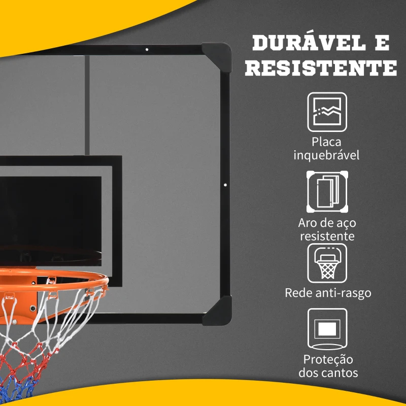 SPORTNOW Tabela de Basquetebol de Parede com Quadro e Estrutura de Aço para Utilização em Interiores e Exteriores 113x61x73 cm Preto