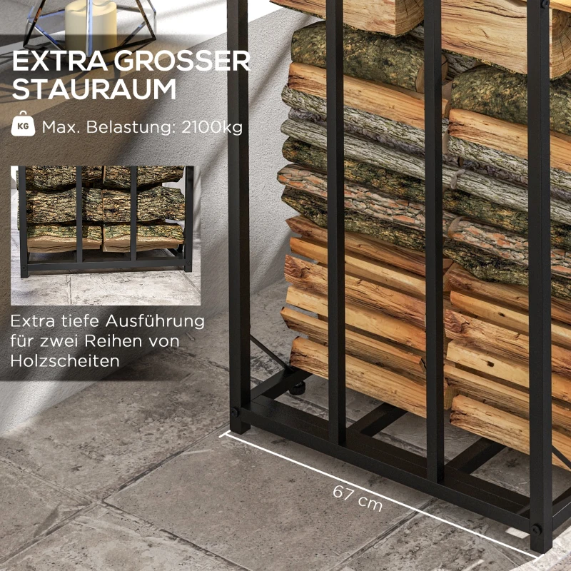 Outsunny Houtopslag voor buiten, tot 2100 kg, polycarbonaat dak, metalen frame, 185 x 67 x 185 cm