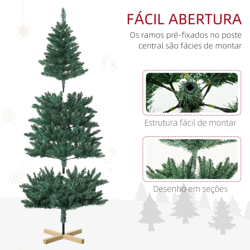 HOMCOM Árvore de Natal Artificial 180 cm com 536 Ramos e Base Cruzada de Madeira Decoração para Interiores Ø90x180 cm Verde