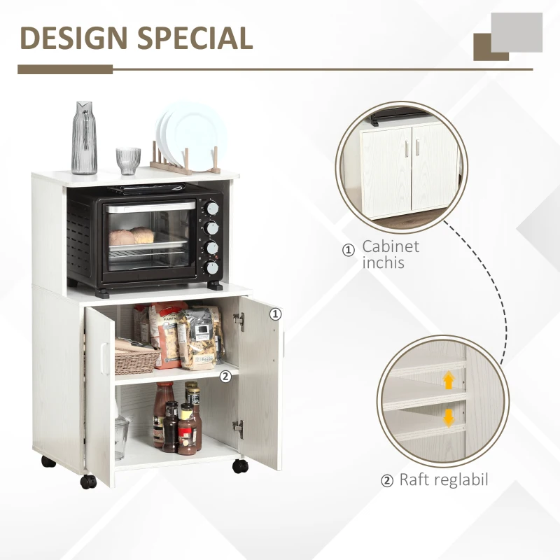 Homcom Mobilier pentru Cuptor cu Microunde – Cu Roti si Dulapior, Alb(m-4)