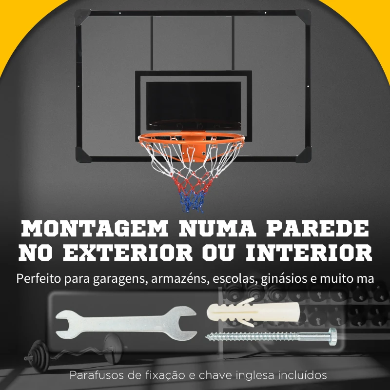 SPORTNOW Tabela de Basquetebol de Parede com Quadro e Estrutura de Aço para Utilização em Interiores e Exteriores 113x61x73 cm Preto