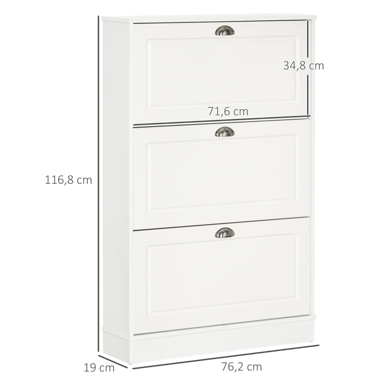 HOMCOM Schuhschrank Schuhregal geräumig hölzern mit Türen und Regalen Spanplatte Weiß 76,2 x 19 x 116,8 cm